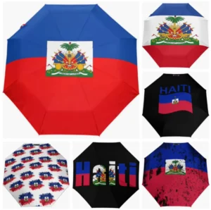 Haiti National Flag Print Fully Automatic Rain and Sun Umbrella