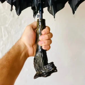 Hand Carved Wooden Wolf Handle Umbrella with Animal Head Grip Customizable Walking Stick Umbrella