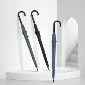 Handgrip Long Stick Rain Umbrella Semi-Automatic Opening Windproof Thick High-Density Textile Parasol