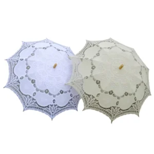 Handmade Artificial White Umbrella Vintage Victorian Lace Manual Opening Wedding Umbrella Bride Parasol for Wedding Sun Umbrella