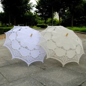 Handmade Battenburg Lace Wedding Umbrella Vintage Embroidery Cotton Parasol for Bride Photography Props