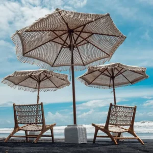Handmade Boho Macrame Cotton Fringe Wooden Beach Umbrella Woven Canopy with Tassels