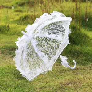 Handmade Lace Parasol for Bride Victorian Vintage Wedding Umbrella Cotton Embroidery Flower Girl Bridal Parasol for Photo Props