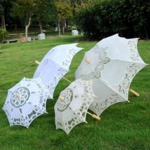 Handmade Large Vintage Lace Wedding Sun Umbrella Luxurious Bohemian Black Bride Parasol Manual Opening Artificial White Folding