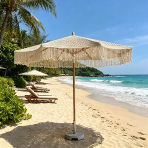 Handmade Macrame Fringe Beach Umbrella Boho Outdoor Pool Garden Parasol