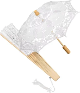 Handmade Women Classic Lace Umbrellas Wedding Ceremony Sunshade Batten Burg Lace Parasols Hand Fans