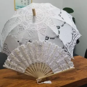 Handmade Women’s Cotton Bamboo Lace Embroidery Parasol Professional Wedding Umbrella Bridal for Weddings Special Occasions