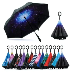 Hands-Free C-Handle Double-Layer Reversible Inverted Reverse Umbrella
