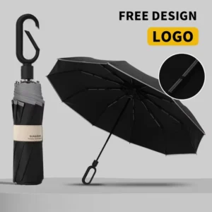 Hands-Free Custom Logo Automatic-Open Folding Umbrella Ring Buckle UV Protection Umbrella