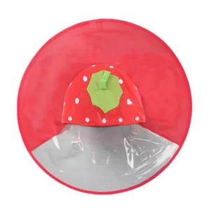 Hands Free Kids Rain Poncho Hat Cute Cartoon Frog Duck Strawberry Print PVC Waterproof Gear for Outdoor Play Rainy Day Activity