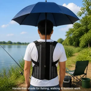 Hands-Free Wearable Umbrella Holder Vest Plastic-Coated Breathable Mesh Padded Straps for Fishing Hiking Gardening