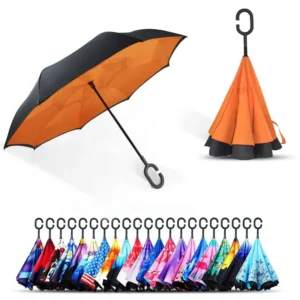 Hands Free Wind Resistant Waterproof Inverse Inside Out C Handle Reverse Upside Down Custom Double Layer Inverted Umbrella
