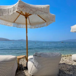 Handwoven Cotton Rope Macrame Patio Parasol with Tassels, Sun Shade Beach Umbrella