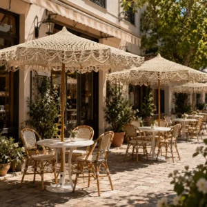 Handwoven Cotton Rope Outdoor Parasol Umbrella with Tassel Macrame Design for Patio, Beach and Cafe
