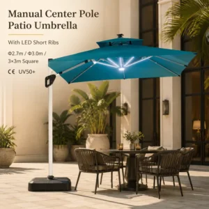 Hanging Patio Umbrella with Lights for Commercial Patios