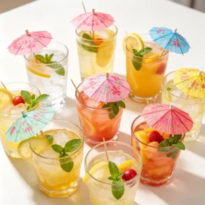 Hawaiian Tropical Party Decor Floral Pattern Paper Cocktail Umbrella Picks Mini Parasol Sticks for Cocktail Drinks Fruit Cupcake