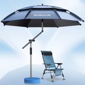 Haze Blue Portable Fishing Umbrella Windproof Waterproof with Buckle Outdoor Sunshade