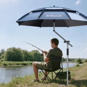Haze Blue Portable Outdoor Fishing Umbrella Windproof Waterproof with Buckle