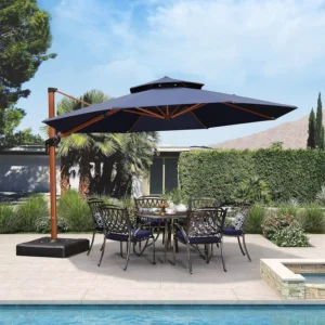 Heavy-Duty 13ft Navy Blue Windproof Adjustable Aluminum Cantilever Sun Umbrella for Pool and Patio, 270cm