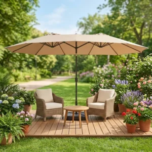 Heavy Duty 15ft Double-Sided Patio Umbrella UV Protected Water Resistant Twin Outdoor Umbrella for Business and Garden Park