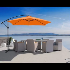 Heavy Duty Cantilever Offset Patio Umbrella 360 Rotation Waterproof UV Protection Aluminum for Garden Poolside