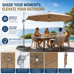 Heavy Duty Cantilever Parasol Manual Tilt Crank Garden Umbrella For Outdoor Restaurants Patios Beach Club Deck