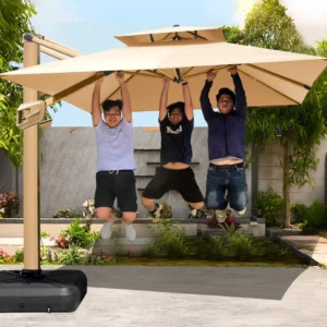 Heavy Duty Cantilever Patio Umbrella and Base with Solar Energy for Restaurant, Garden and Backyard