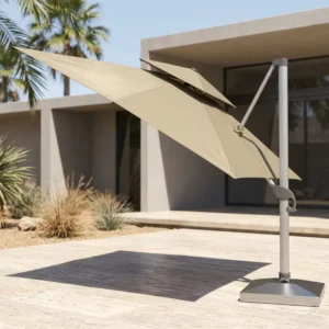 Heavy-Duty Cantilever Umbrella 360° Rotating Wind-Resistant Double-Layer Outdoor Poolside Parasol with Cross Base
