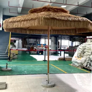 Heavy Duty Custom Straw Parasol Canopy Double Layer Straw Thatch Raffia Palm Beach Umbrella with Tilt