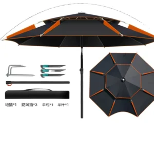 Heavy Duty Customizable Fishing Umbrella Waterproof Windproof Reinforced Metal Rod Portable Outdoor Fishing Shelter Sun Umbrella