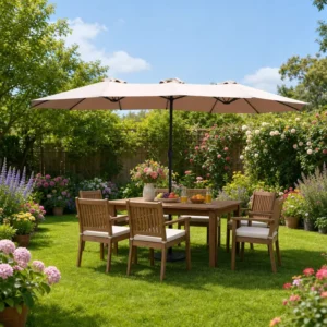 Heavy Duty Double-Sided Garden Beach Parasol Twin Patio Umbrella