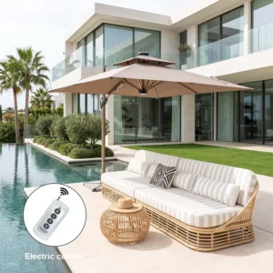Heavy Duty Electric Motor Driven Cantilever Solar LED Outdoor Garden Umbrella Remote Auto Open Windproof Park Kitchen