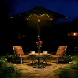 Heavy-Duty Iron Modern Center Pole LED Umbrella with Crank & Tilt for Patio Garden Hotel Cafe Bar Gym & Park Outdoor Leisure