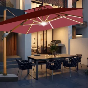 Heavy Duty Large Cantilever Patio Umbrella with Solar LED and Air Vent