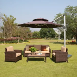 Heavy Duty Modern Outdoor Patio Hotel Sunshade Parasol Manual Lift Double Top UV Resistant 3m Umbrella
