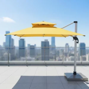 Heavy Duty Outdoor Garden Sunshade Parasol Crank Lift LED Hotel Patio Umbrella 3x3m Aluminum Contemporary Design