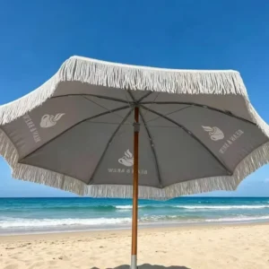 Heavy Duty Parasol Restaurant Umbrella 8 Reinforced Ribs Thick Wood Pole High Traffic Outdoor Patio
