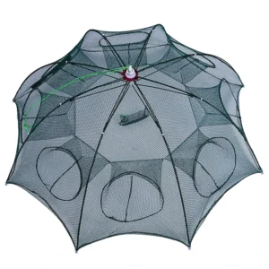 Heavy Duty Pop up Umbrella Fish Trap Foldable Nylon Net 4 24 Holes Automatic Shrimp Cage with Bait Bags Fishing Gear Cast