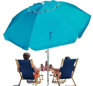 Heavy Duty Portable Beach Umbrella for Sand with Table, Sun Shade and Carry Bag
