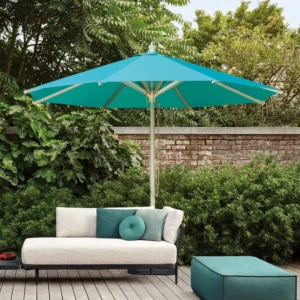 Heavy Duty Rope Operated Center Post Parasol Full Aluminum Structure 260g Yarn-Dyed Polyester Cloth Waterproof Outdoor Shade