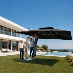 Heavy Duty Square Cantilever Patio Umbrella Stable Heavy Base Wind Resistant