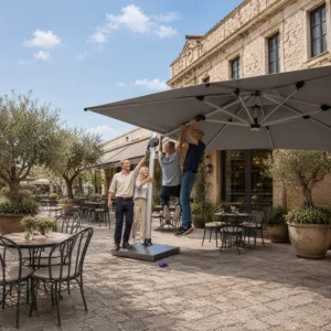 Heavy Duty Square Commercial Cantilever Patio Umbrella Crank Lift Aluminum Frame Windproof Outdoor Garden Shade