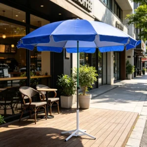 Heavy Duty Wind Resistant Stall Umbrella 150cm Silver Coating Double Canopy UV Block Waterproof Beach Garden Parasol