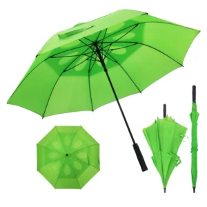 Heavy-Duty Windproof Double-Layer Vented Golf Umbrella with Fiberglass Frame, Ergonomic EVA Handle, Green