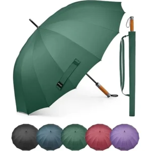 Heavy-Duty Windproof Long Straight Umbrella With Wooden Handle Large Canopy Rain Umbrella for Commute Business Outdoor