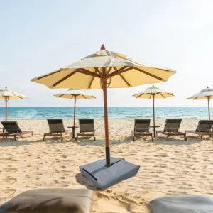 Heavy Duty Wooden Pole Canvas Pool Sun Parasol Umbrella With Tassels Garden Outdoor Beach Umbrella