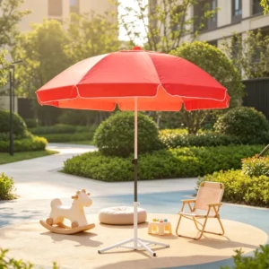 Height-Adjustable 1.3m Sun Umbrella with Double Reinforced Ribs, Windproof Vented Design, Solid Red Metal Pole for Market Stall Garden