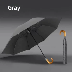 High-Density Pongee Automatic Folding Umbrella with Wooden Curved Handle, 120 cm Diameter, Custom Logo