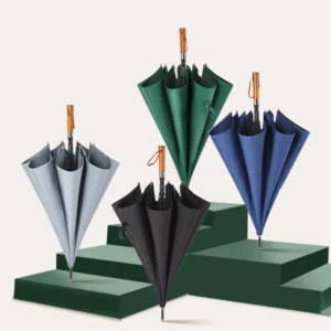 High-End Light Luxury Wind-Resistant Golf Umbrella Long Straight Solid Wood Handle Semi-Automatic UV Umbrella