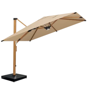 High End Patio Umbrella with LED Light 360 °Rotating Heavy Duty Outdoor Parasol for Villa Garden Deck Pool